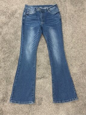 SHEIN Blue Flare Jeans with Light Whiskering